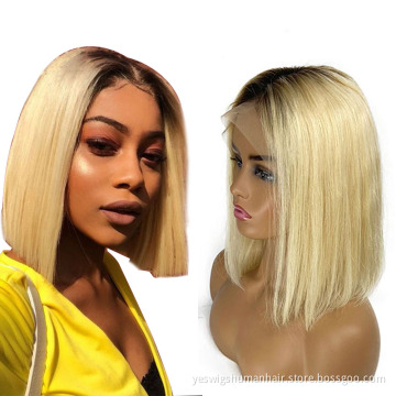 Vendor Wholesale Straight Raw Peruvian Virgin Human Hair Short Blonde 1B613 Pink Gold Color Bob Lace Front Wigs For Black Women